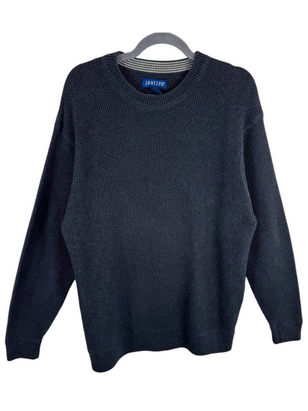 Jantzen Gray 100% Cotton Long Sleeve Crew Neck‎ Waffle Knit Pullover Sweater XL